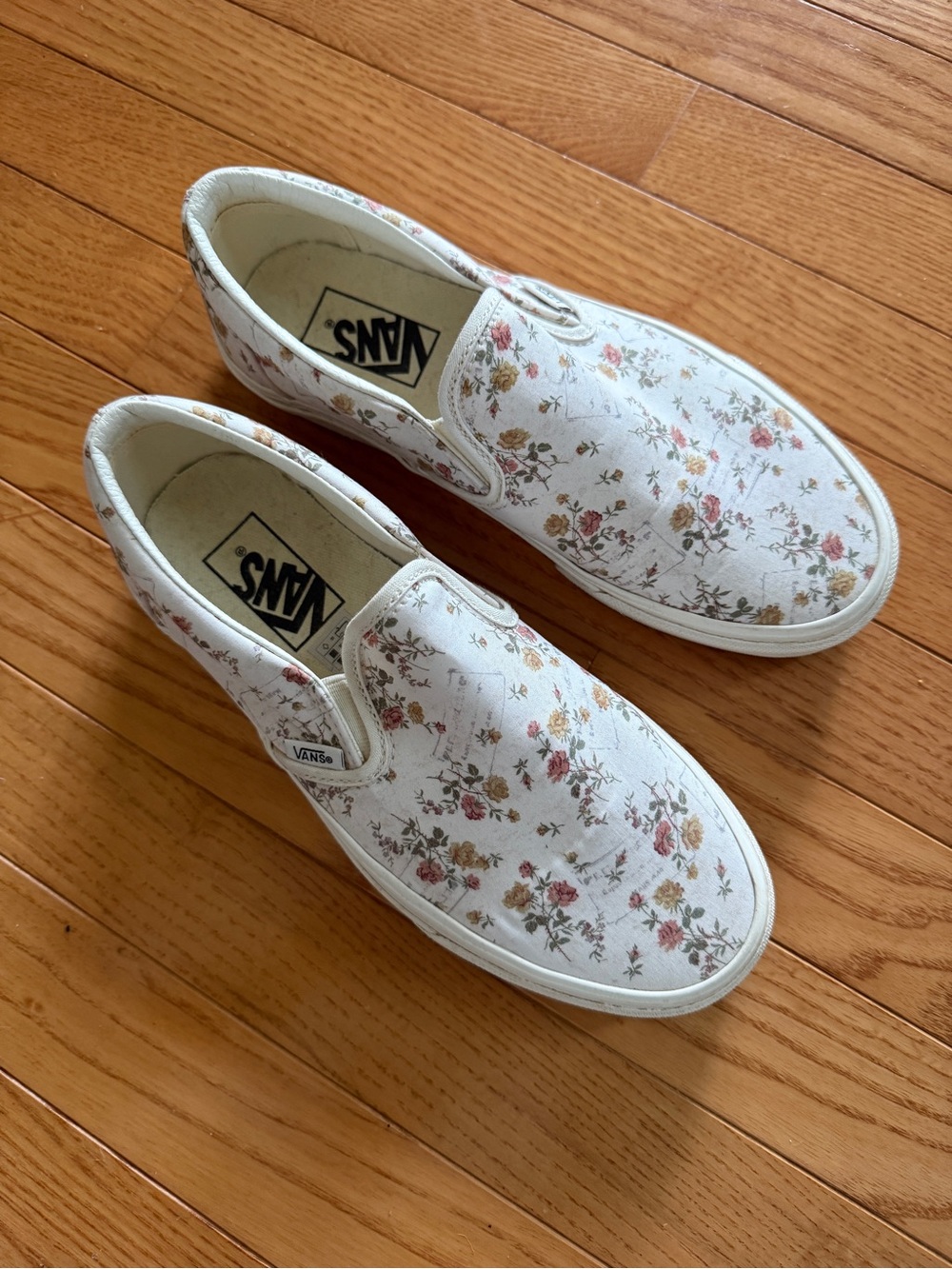 Vans womens Slip-On Canvas Sneakers in Cream with Pink and Yellow Floral Print